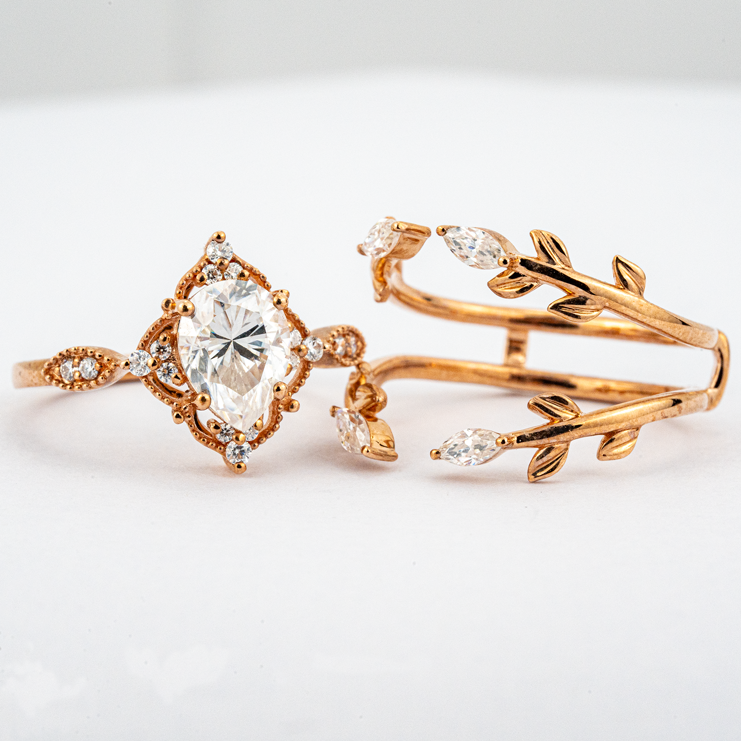 Make a statement with our luxurious selection of Anniversary Rings, crafted from the finest materials like Pear Moissanite and 18k gold.