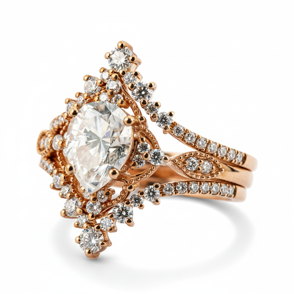 Product view of Pear Moissanite Ring Set in Rose Gold
