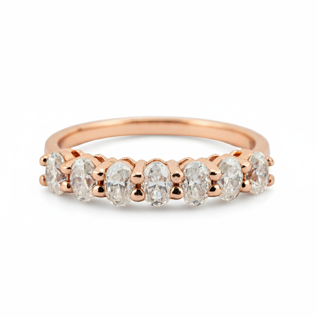 Front view of Oval Moissanite Wedding Band in Gold
