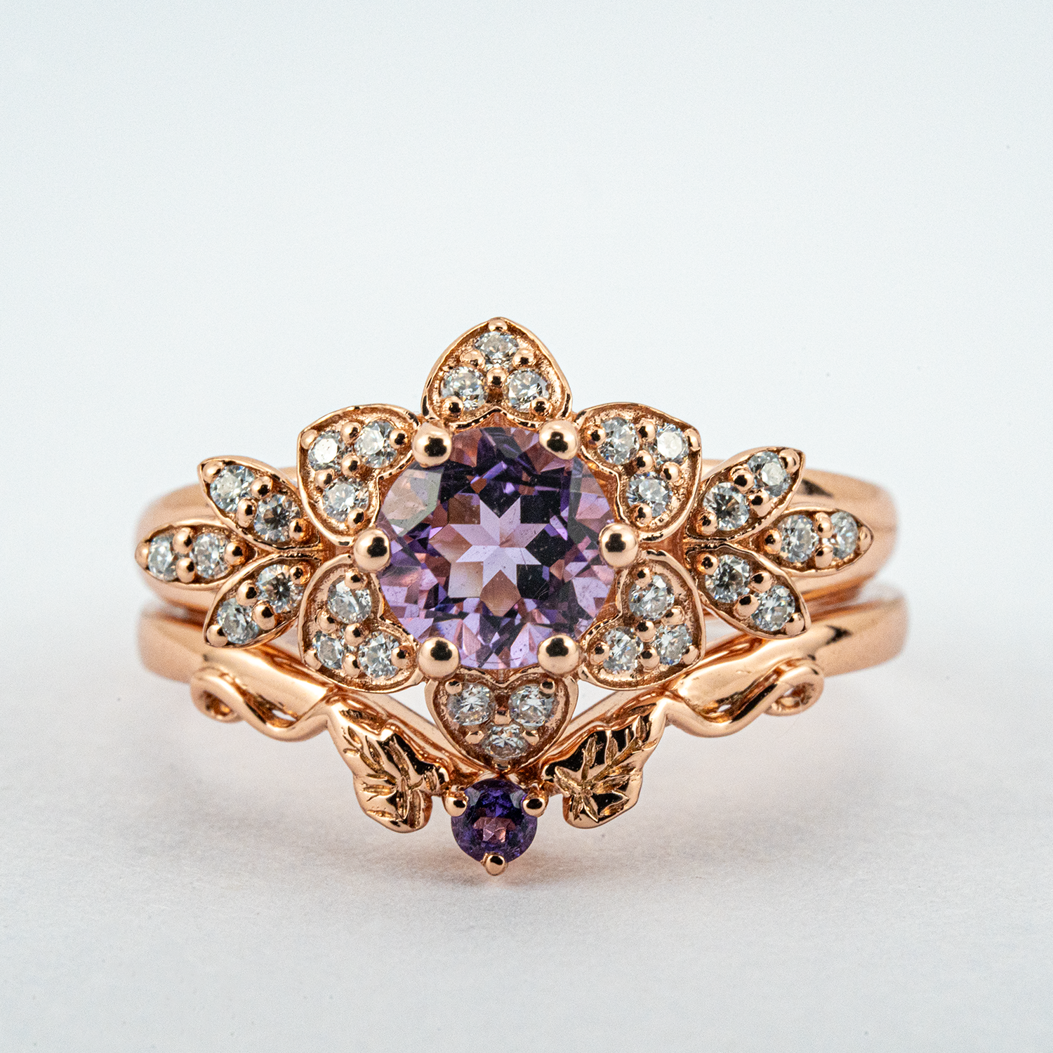 Exquisite round amethyst ring sparkling with luxury and elegance, perfect for a sophisticated touch.