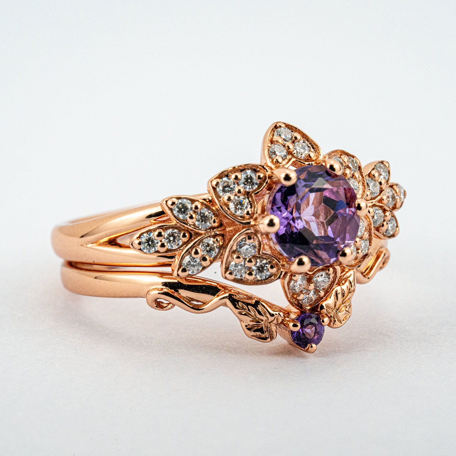 Exquisite round amethyst ring sparkling with luxury and elegance, perfect for a sophisticated touch.