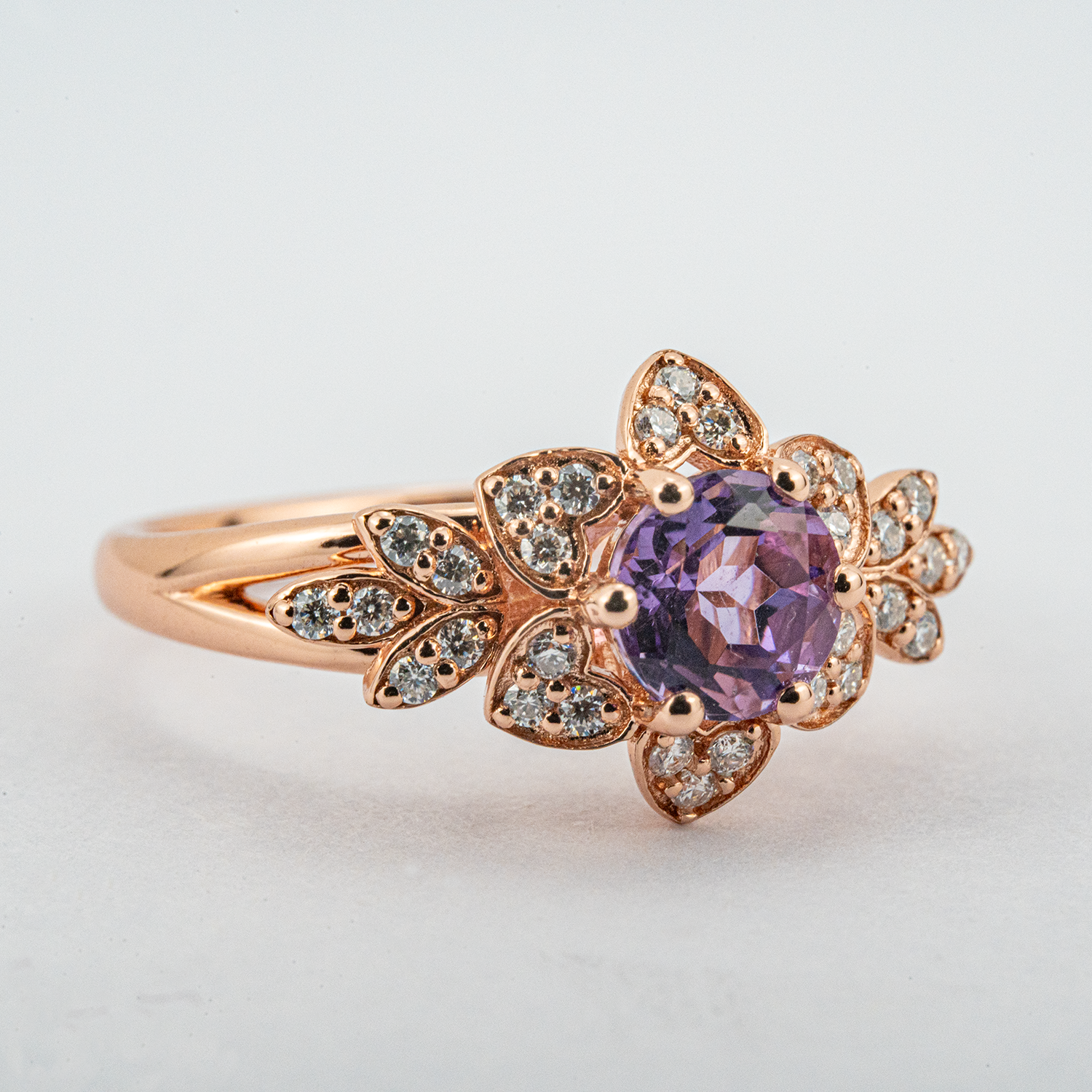 Exquisite round amethyst ring sparkling with luxury and elegance, perfect for a sophisticated touch.