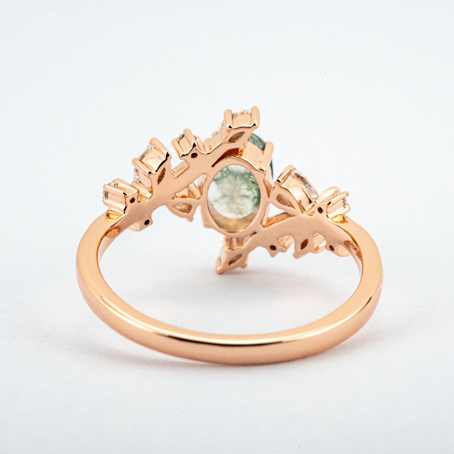Oval Moss Agate Leaf Ring.