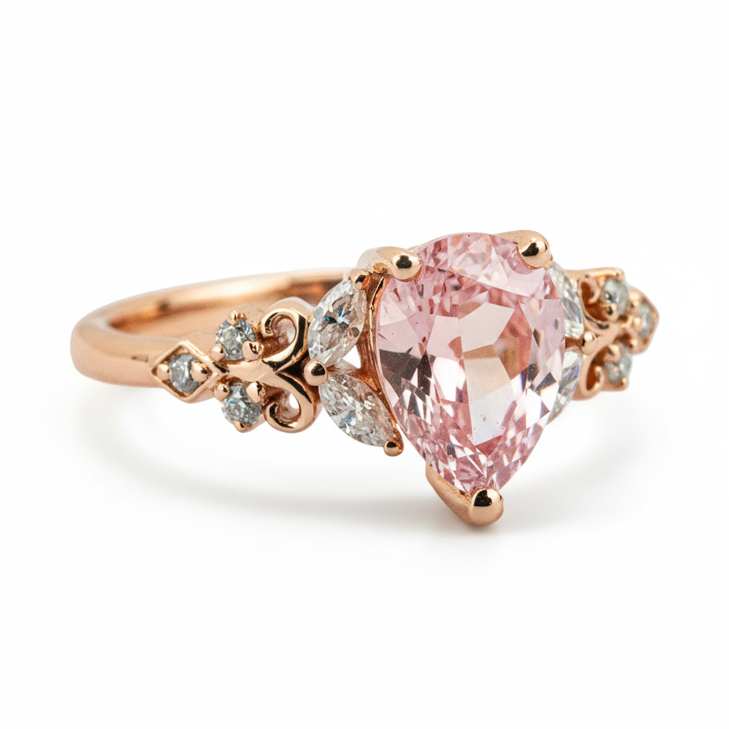 Product view of Pear Rose Quartz Engagement Ring in Gold