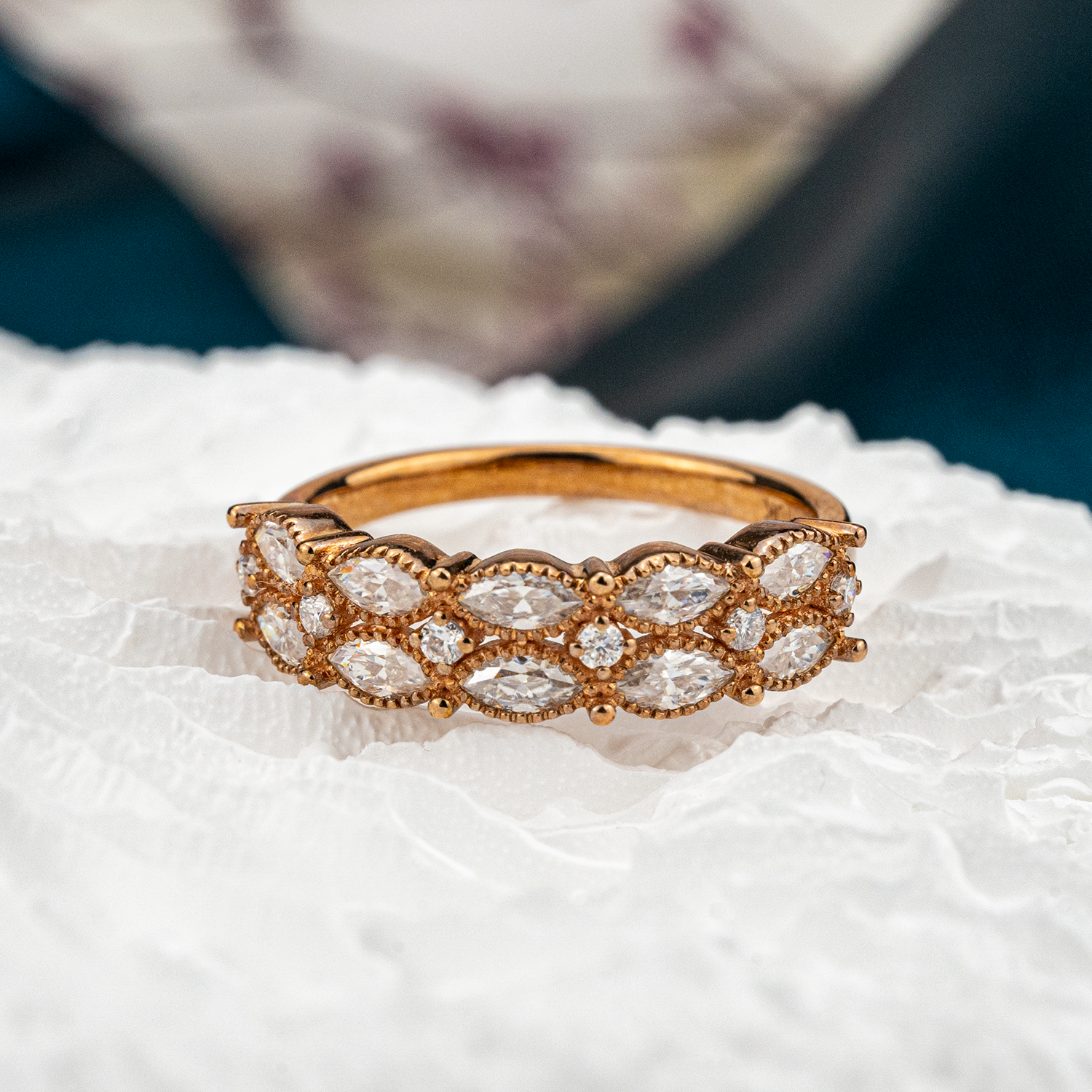 Minimalism-inspired marquise moissanite ring with elegant rose gold band for engagement