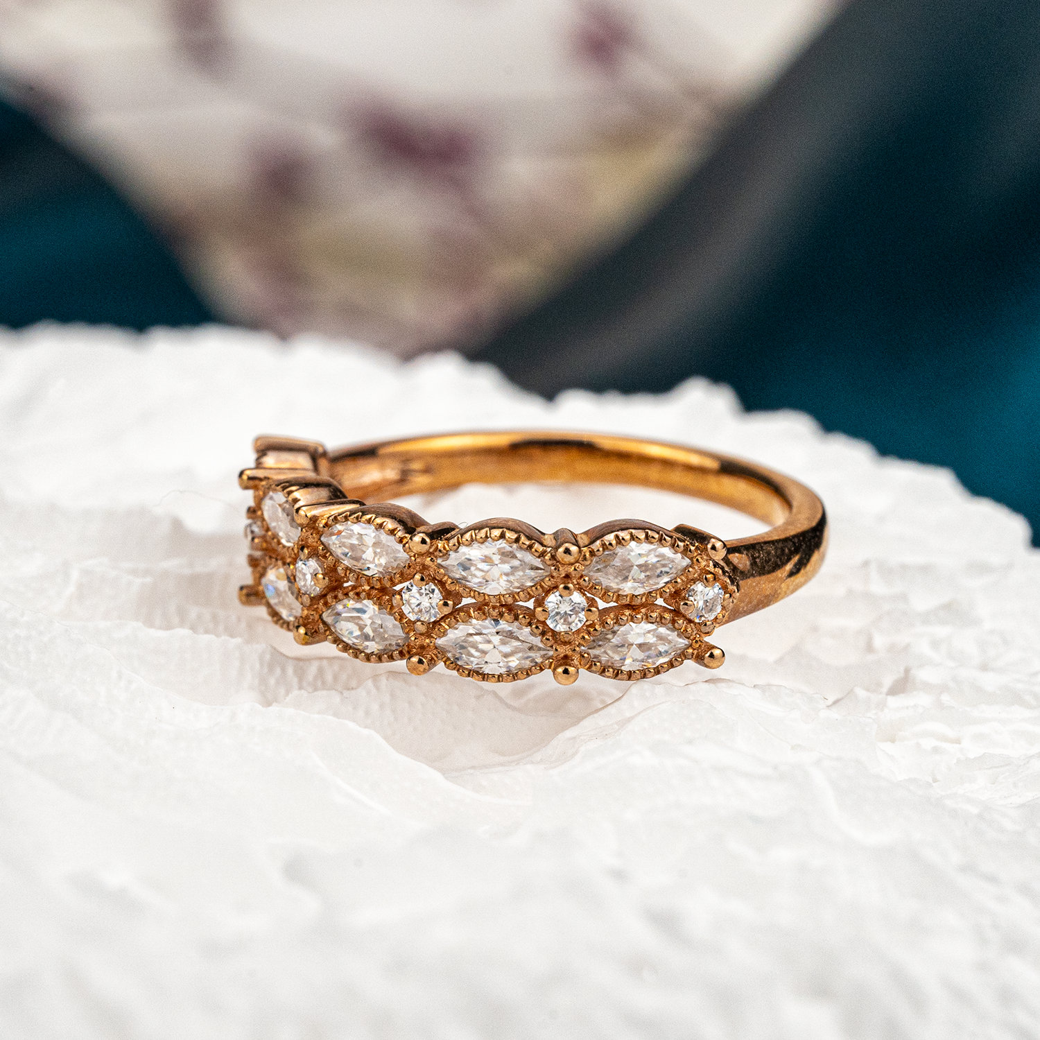 Minimalism-inspired marquise moissanite ring with elegant rose gold band for engagement