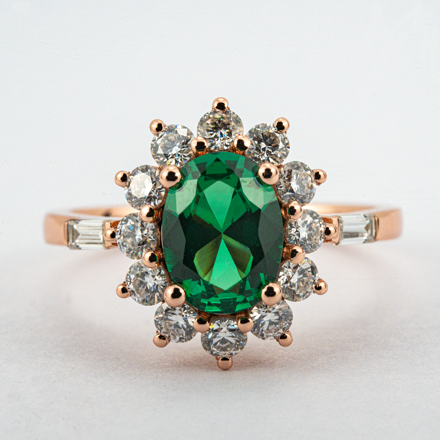 Vintage Oval Emerald Gold Engagement Ring With Moissanite.