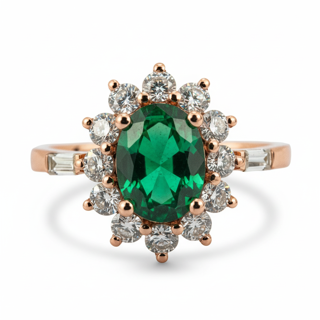 Front view of Oval Emerald Engagement Ring in Gold