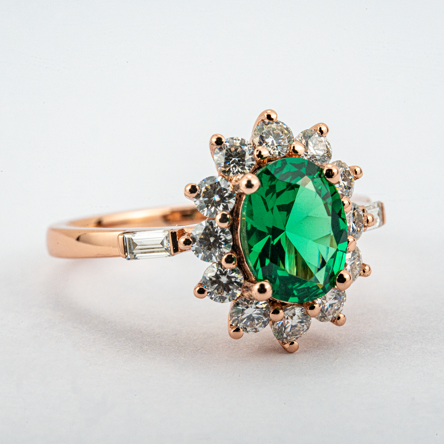 Vintage Oval Emerald Gold Engagement Ring With Moissanite.