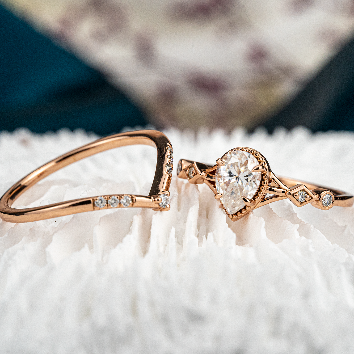 Stunning moissanite ring set with pear cut stones, showcasing timeless and classy design