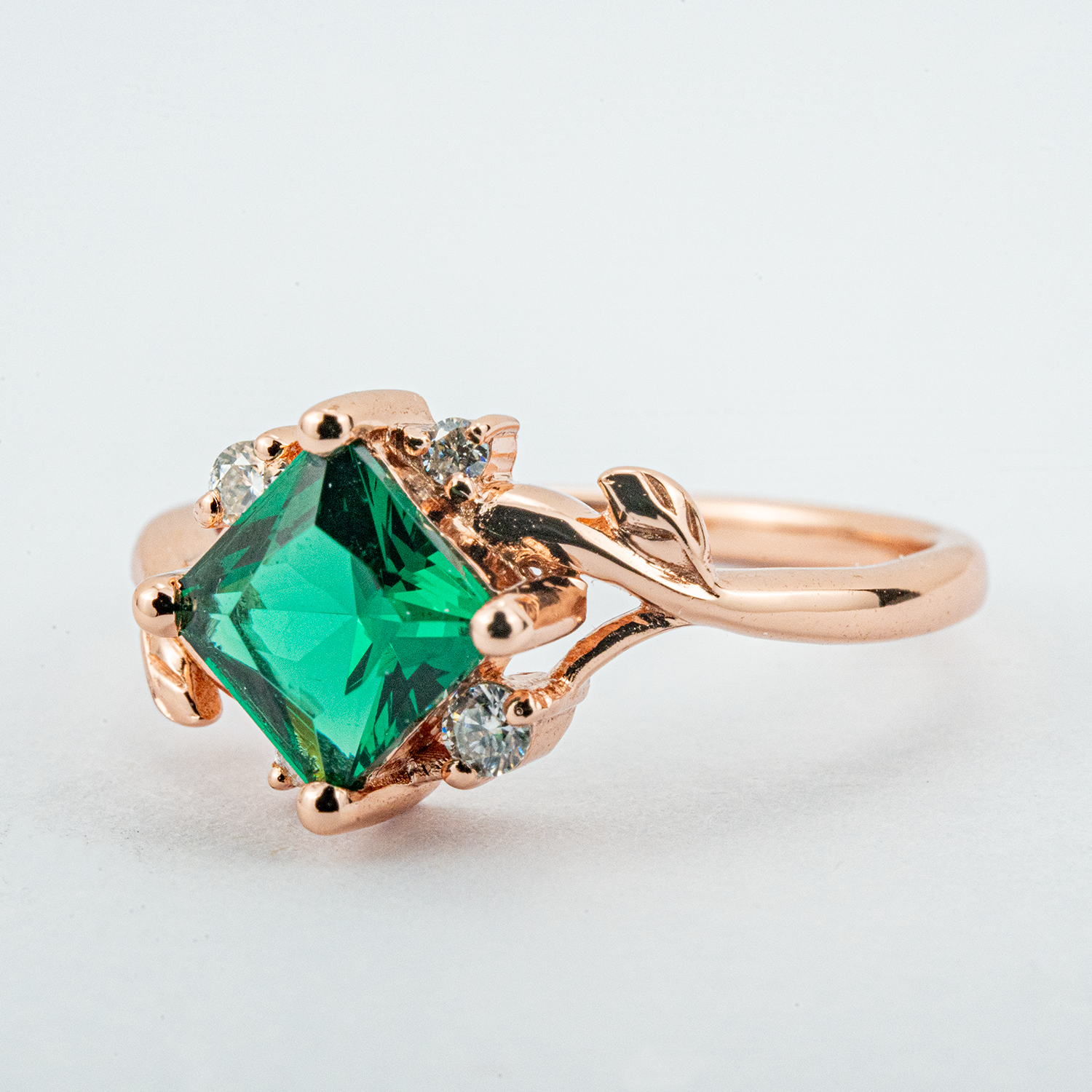 Princess Lab Emerald Engagement Ring With Moissanite.