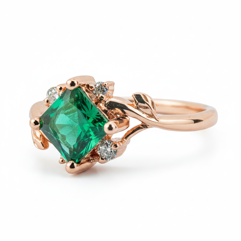 Product view of Princess Cut Emerald Engagement Ring in Gold