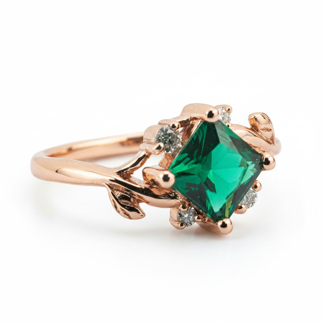 Product view of Princess Cut Emerald Engagement Ring in Gold