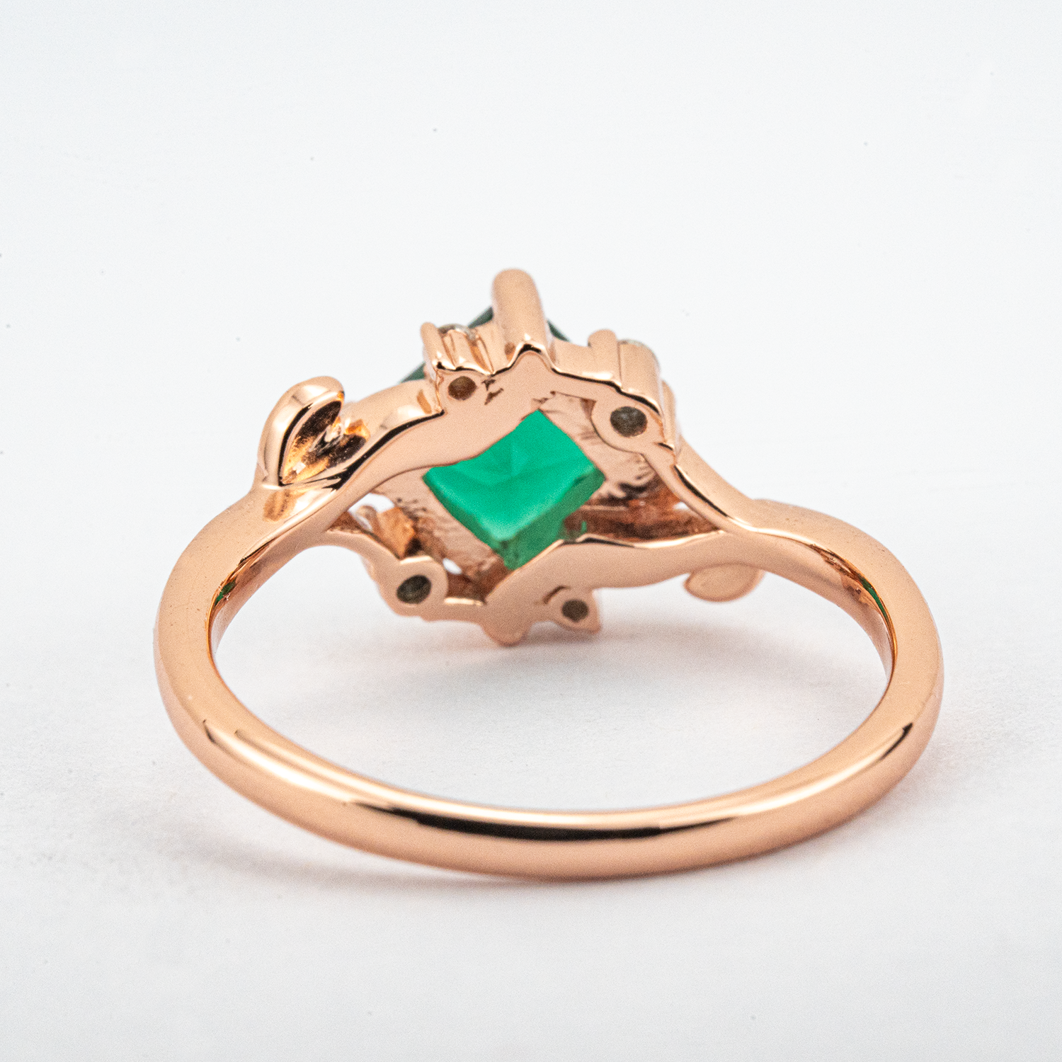 Princess Lab Emerald Engagement Ring With Moissanite.