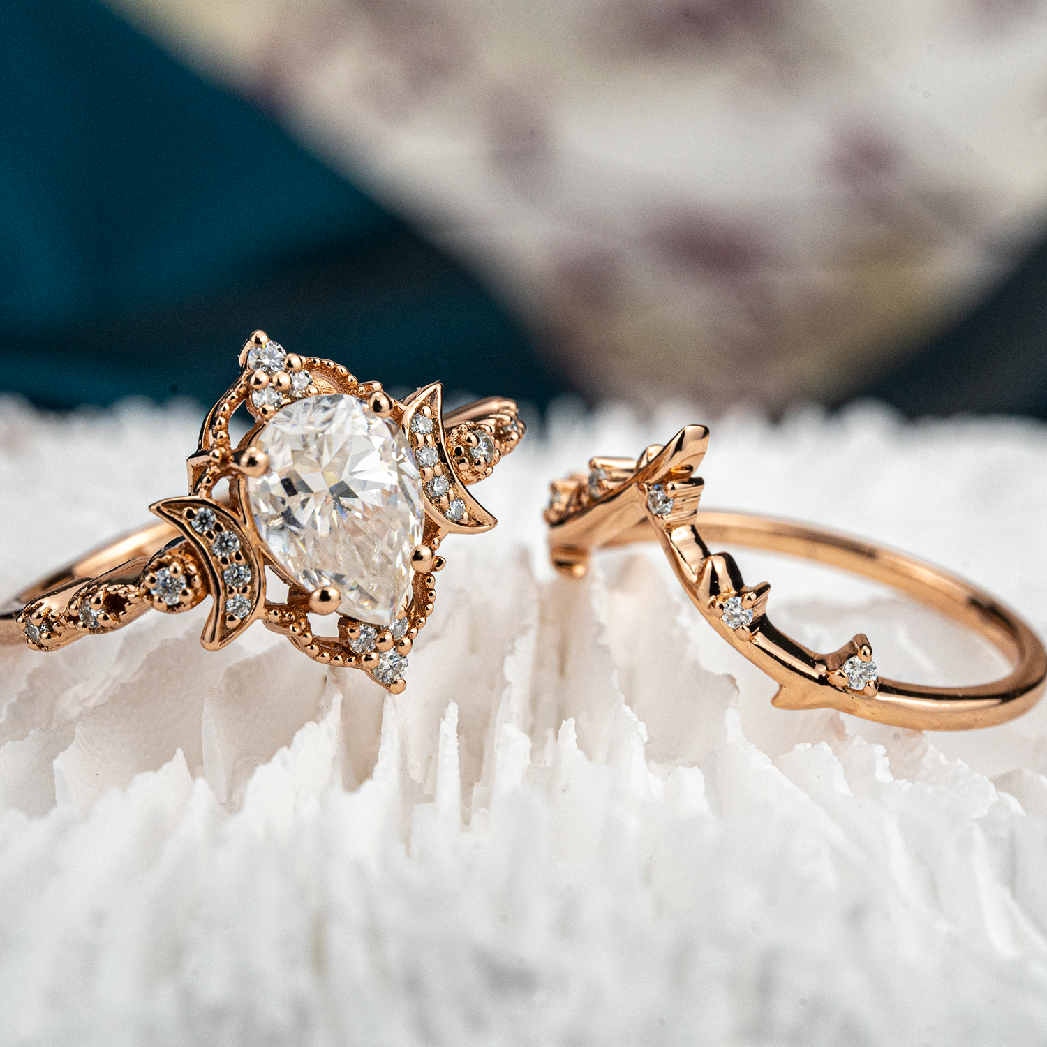 Elegant jewelry set with Pear Moissanite and Leaf design, perfect for special occasions or everyday wear