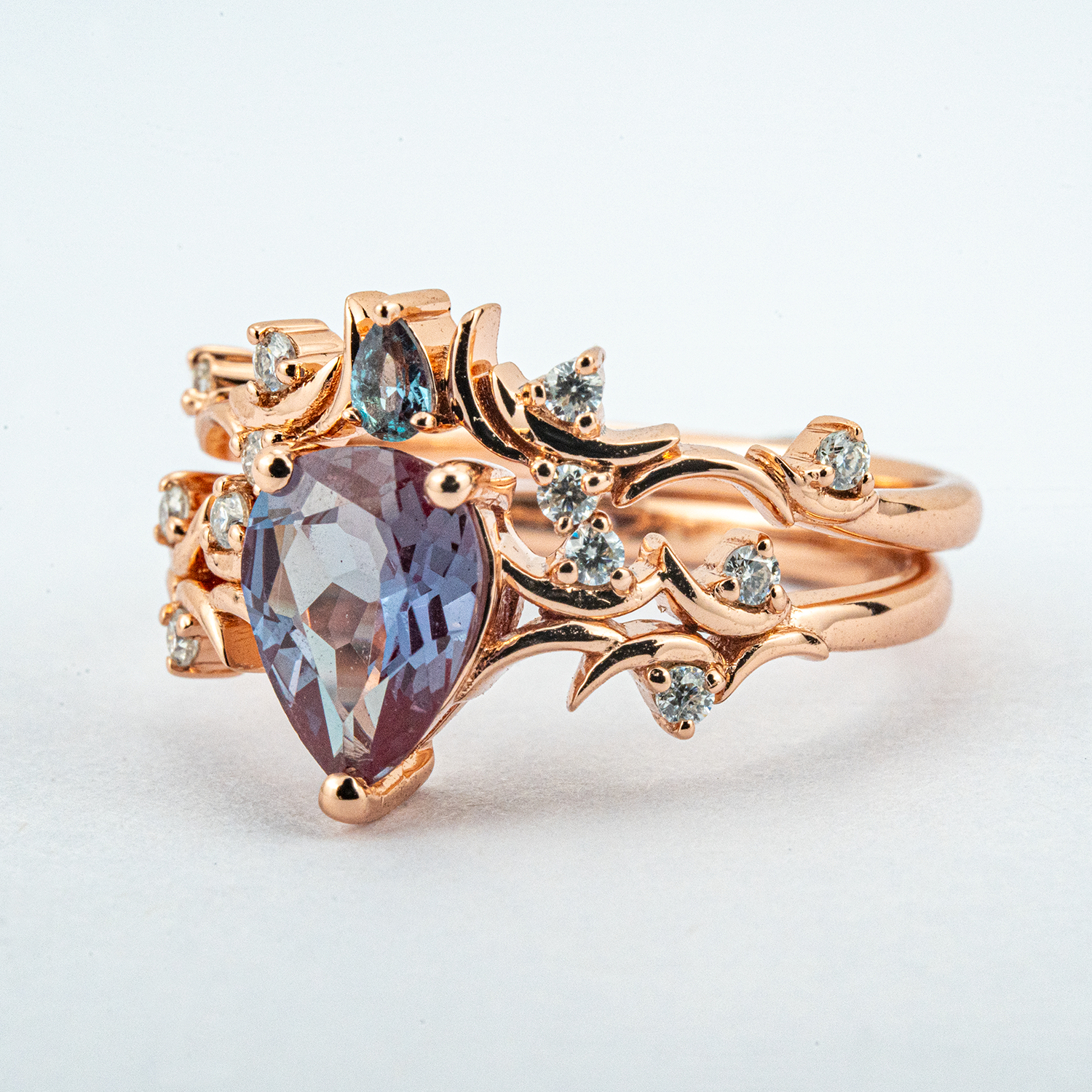 Nature Inspired Luxury Bracelet with Stunning Rose Gold and Pear Alexandrite Accents