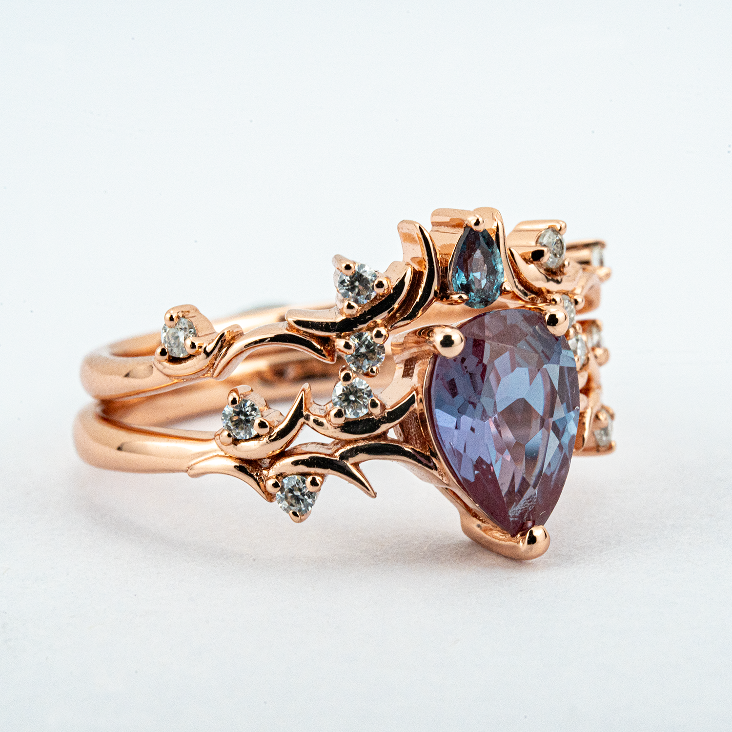 Nature Inspired Luxury Bracelet with Stunning Rose Gold and Pear Alexandrite Accents