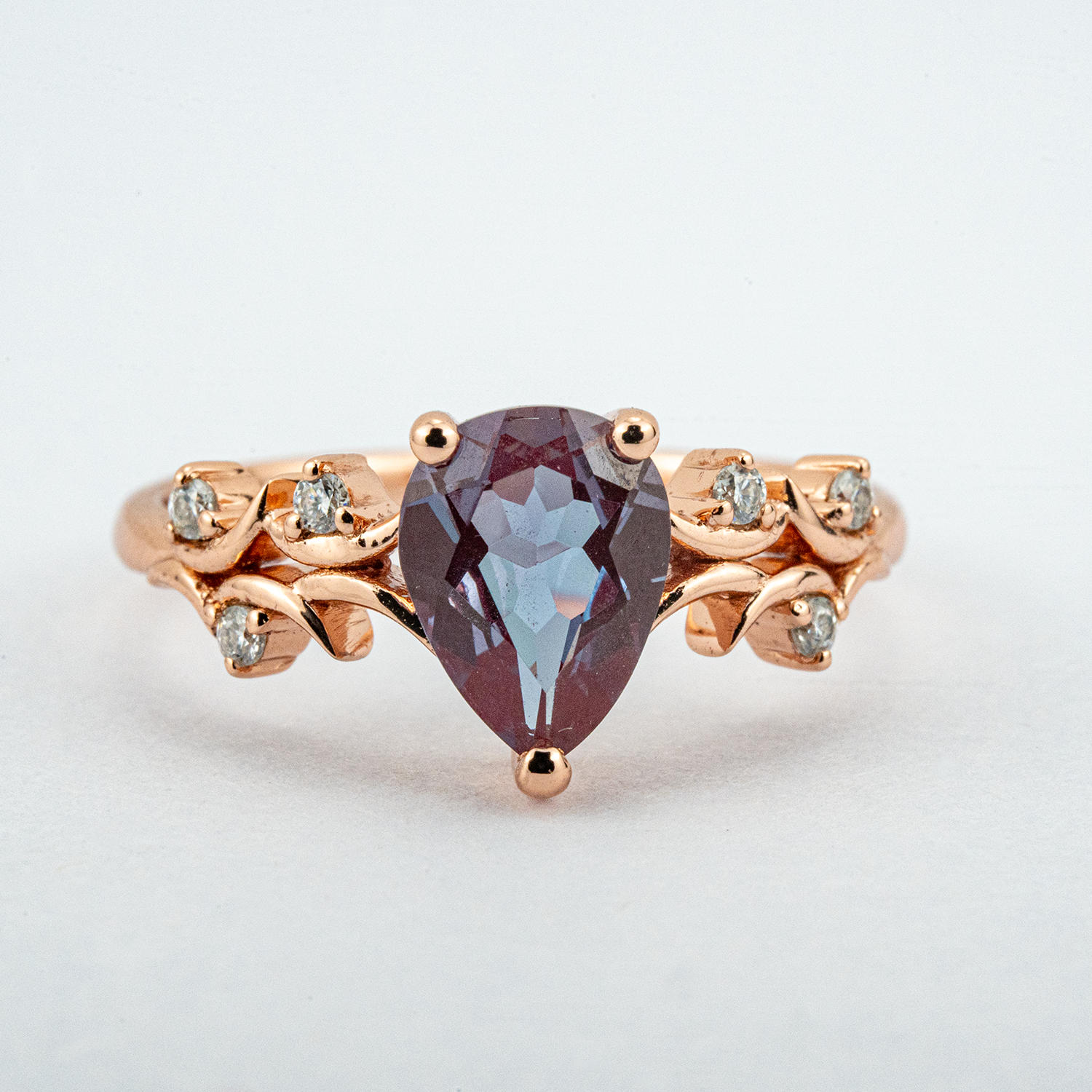 Promise Ring with Luxurious Pear Alexandrite Stone - Exquisite Nature-inspired Design