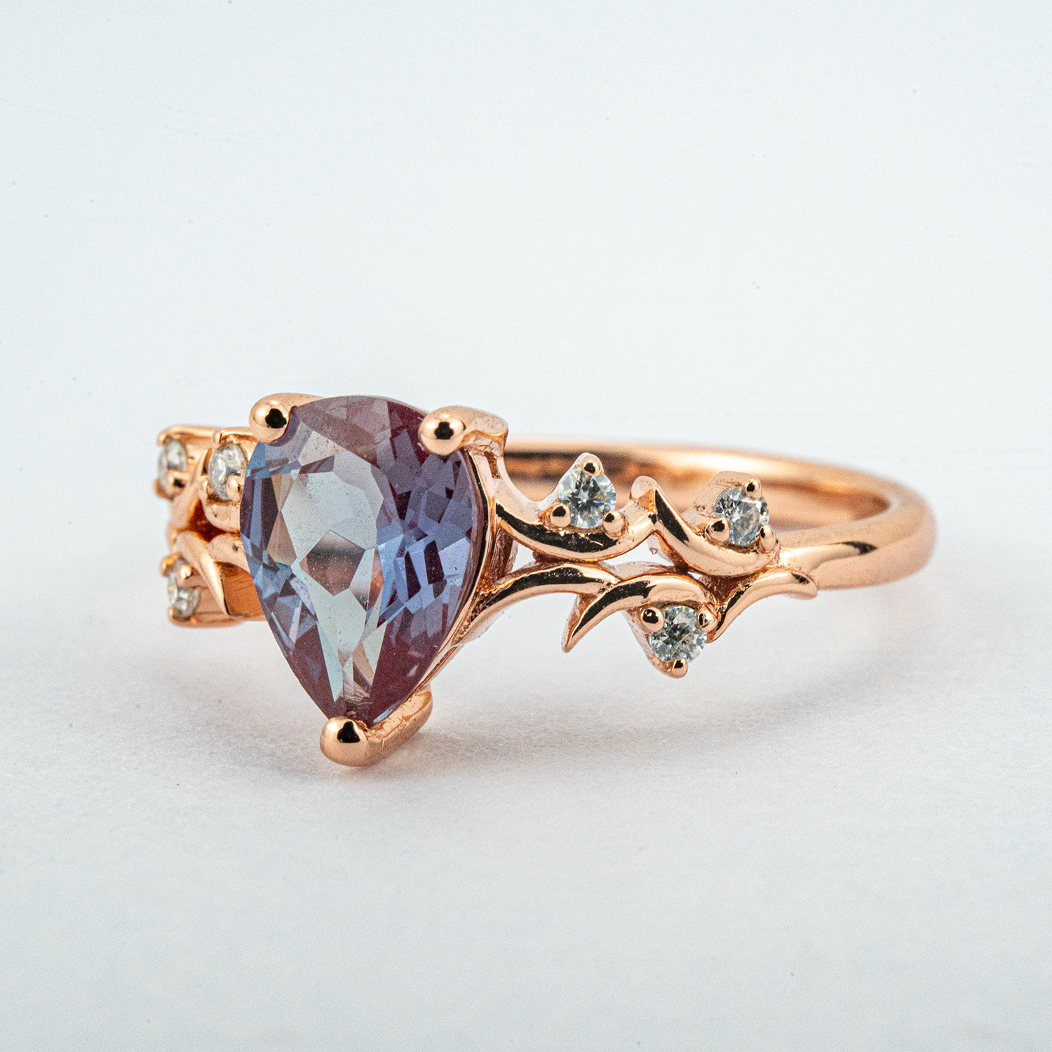 Promise Ring with Luxurious Pear Alexandrite Stone - Exquisite Nature-inspired Design