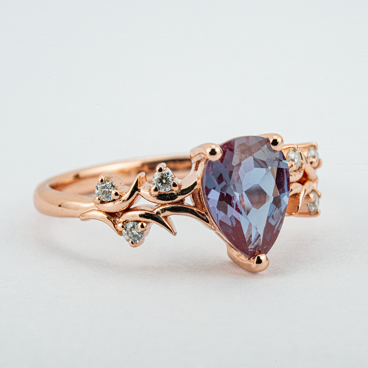 Promise Ring with Luxurious Pear Alexandrite Stone - Exquisite Nature-inspired Design