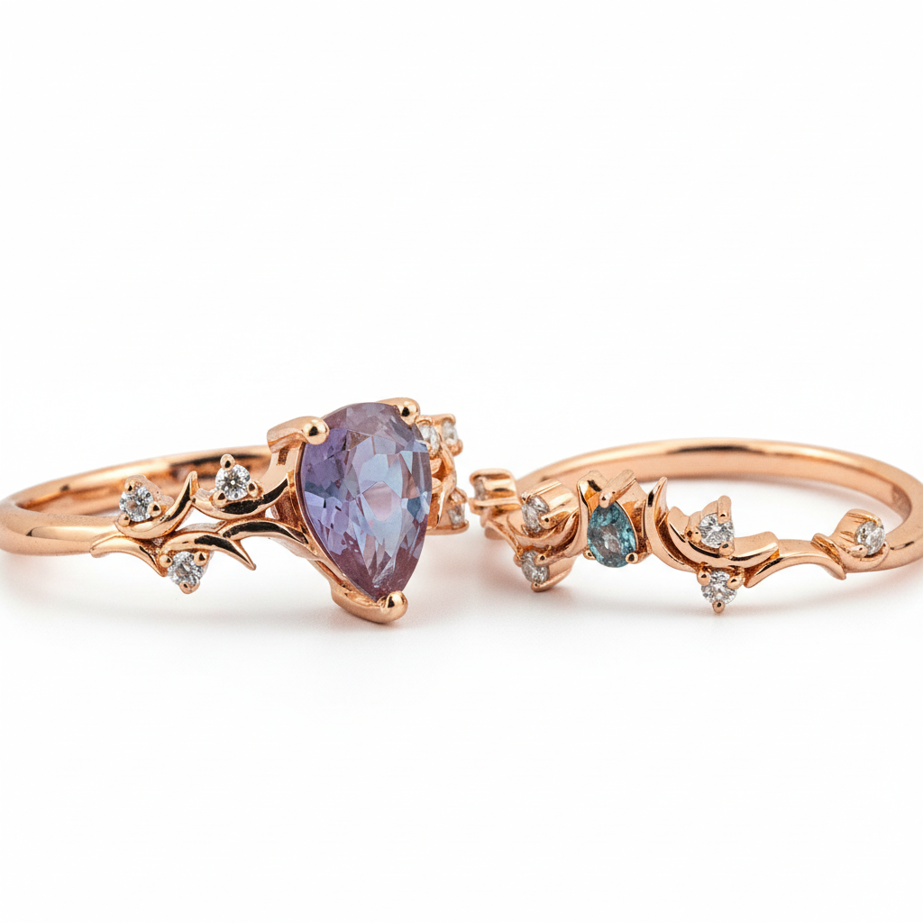 Product view of Pear Alexandrite Ring Set in Gold