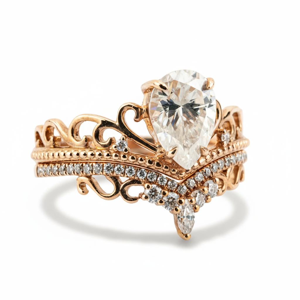 Product view of Pear Moissanite Ring Set in Gold