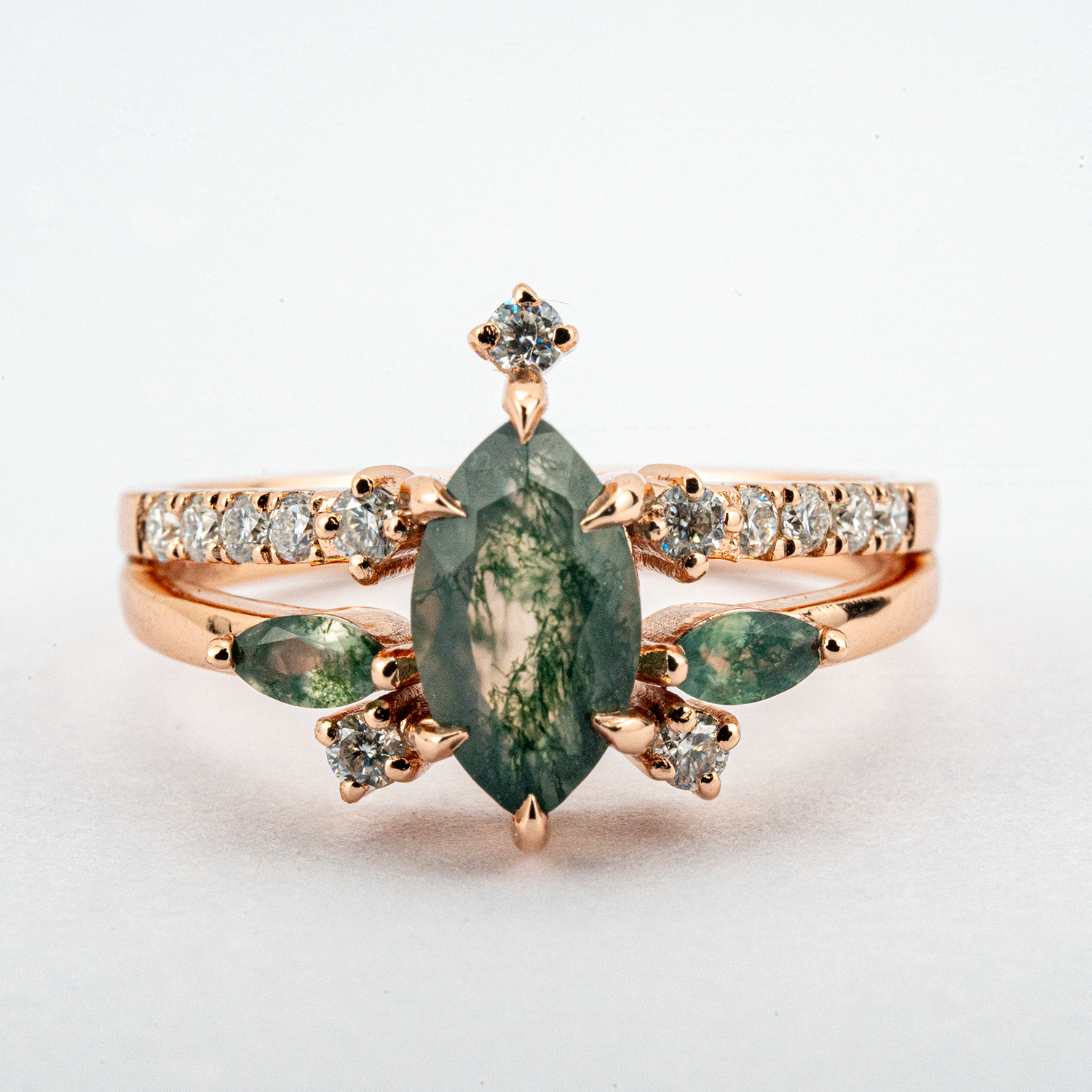 Marquise Moss Agate Ring - Stunning Nature-Inspired Design for Unique Anniversary Rings