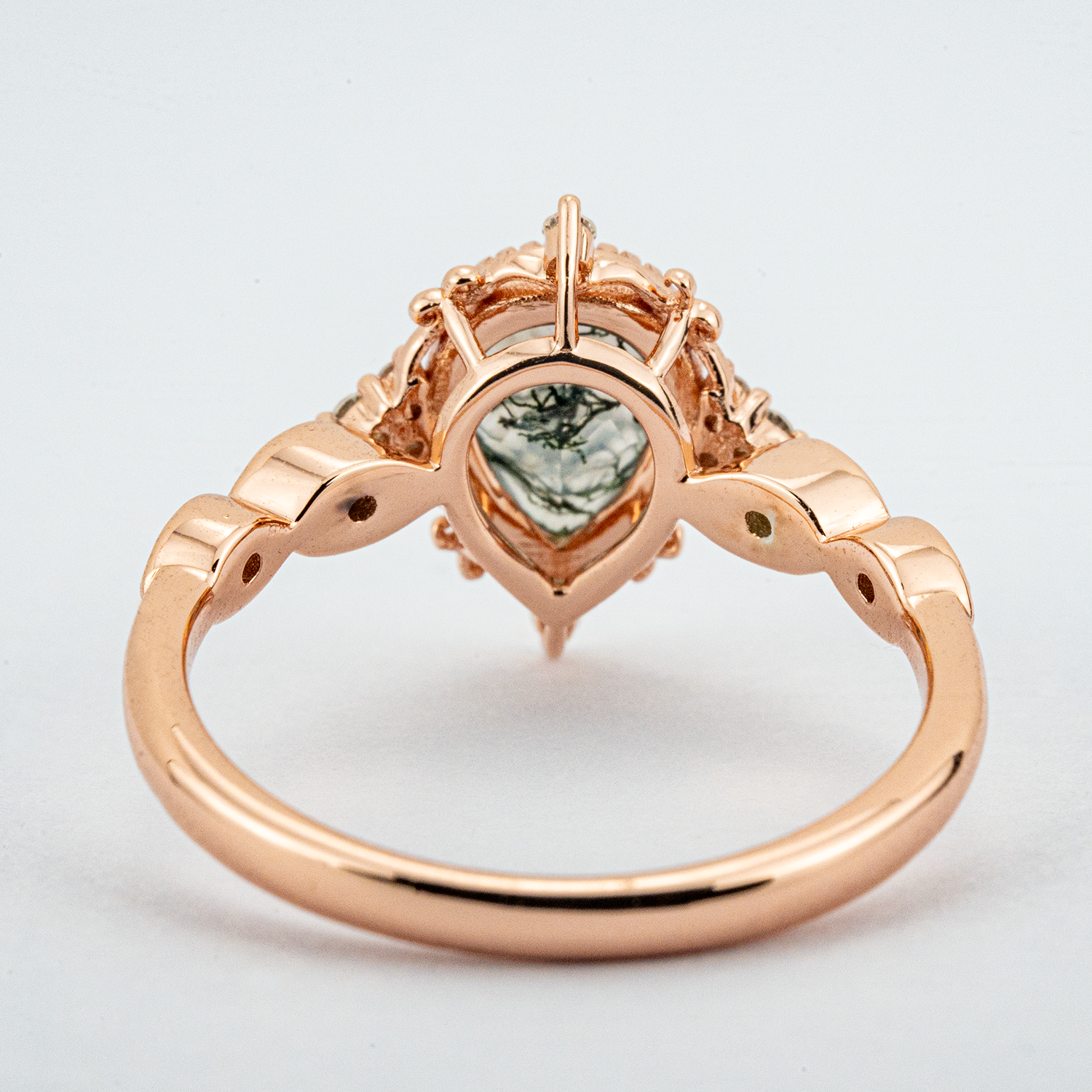 Wedding Ring with Pear Moss Agate Stone - Unique and Luxurious Design