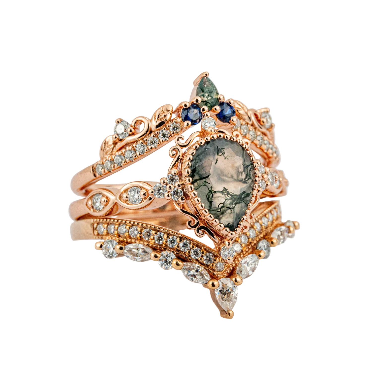 Product view of Pear Moss Agate Ring Set in Gold