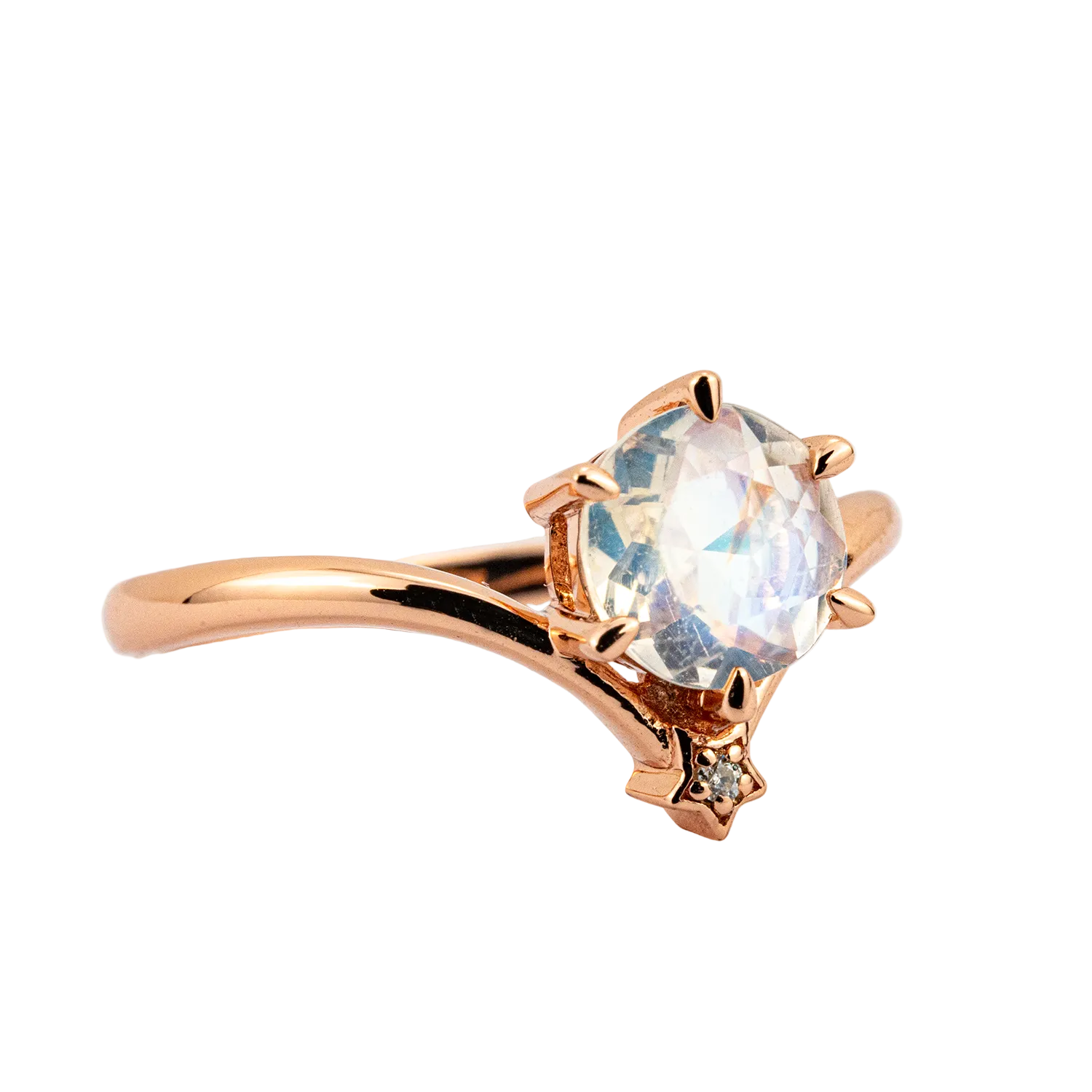 Lifestyle view of Round Moonstone Engagement Ring in Gold