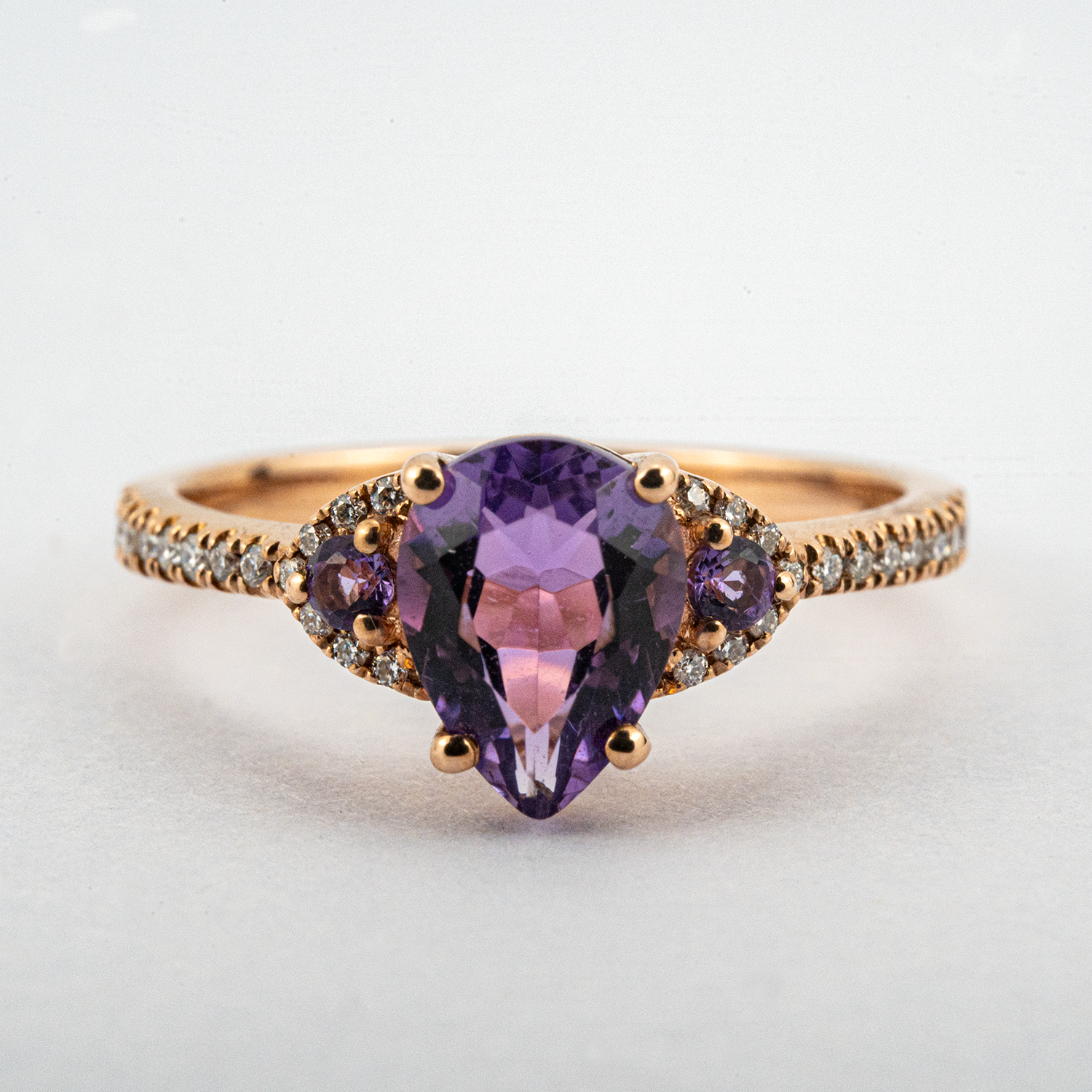 Vintage Pear Amethyst With Moissanite Engagement Ring.