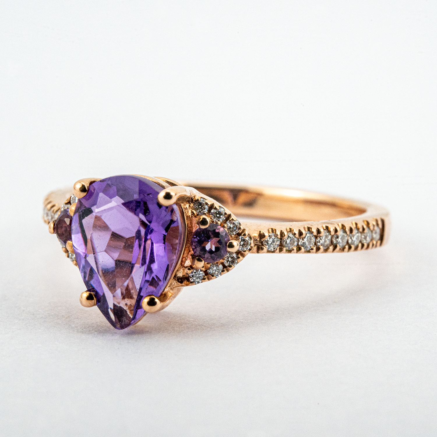 Vintage Pear Amethyst With Moissanite Engagement Ring.