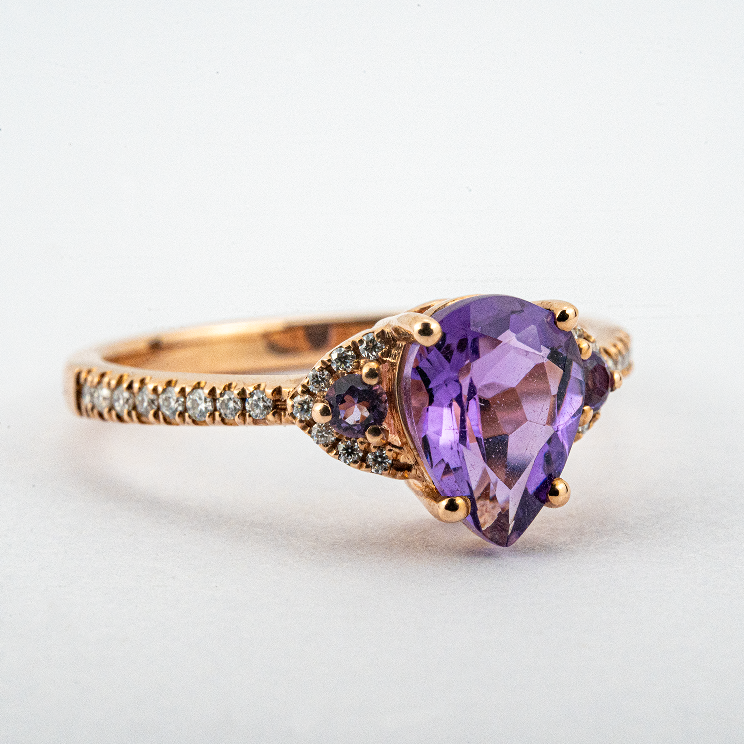 Vintage Pear Amethyst With Moissanite Engagement Ring.