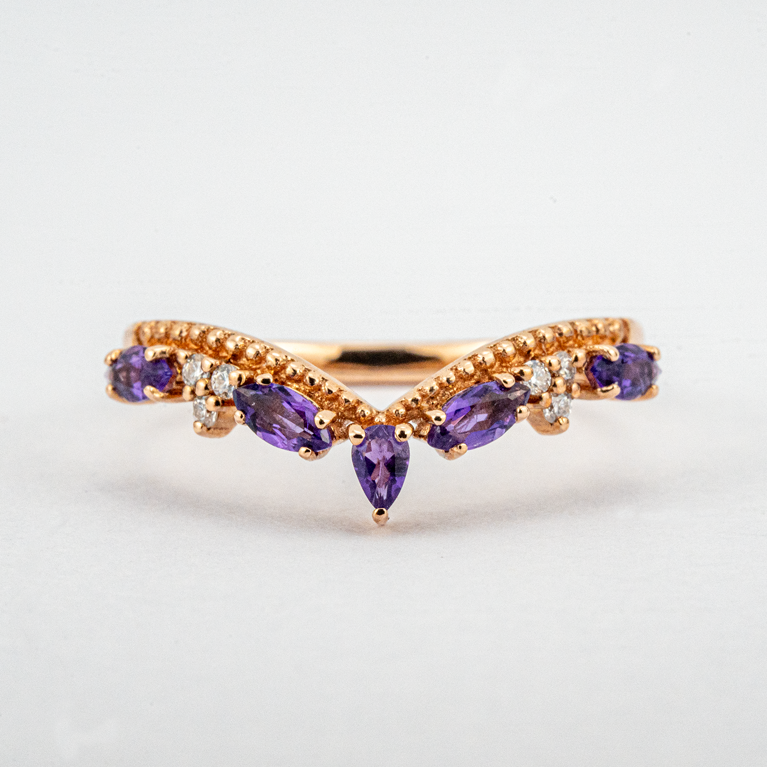 Exude luxury with our stunning Pear Amethyst Ring Set, featuring lavish Amethyst gemstones.