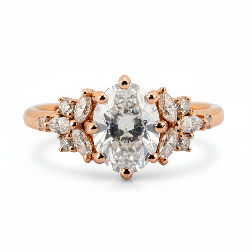 Front view of Oval Moissanite Engagement Ring in Gold