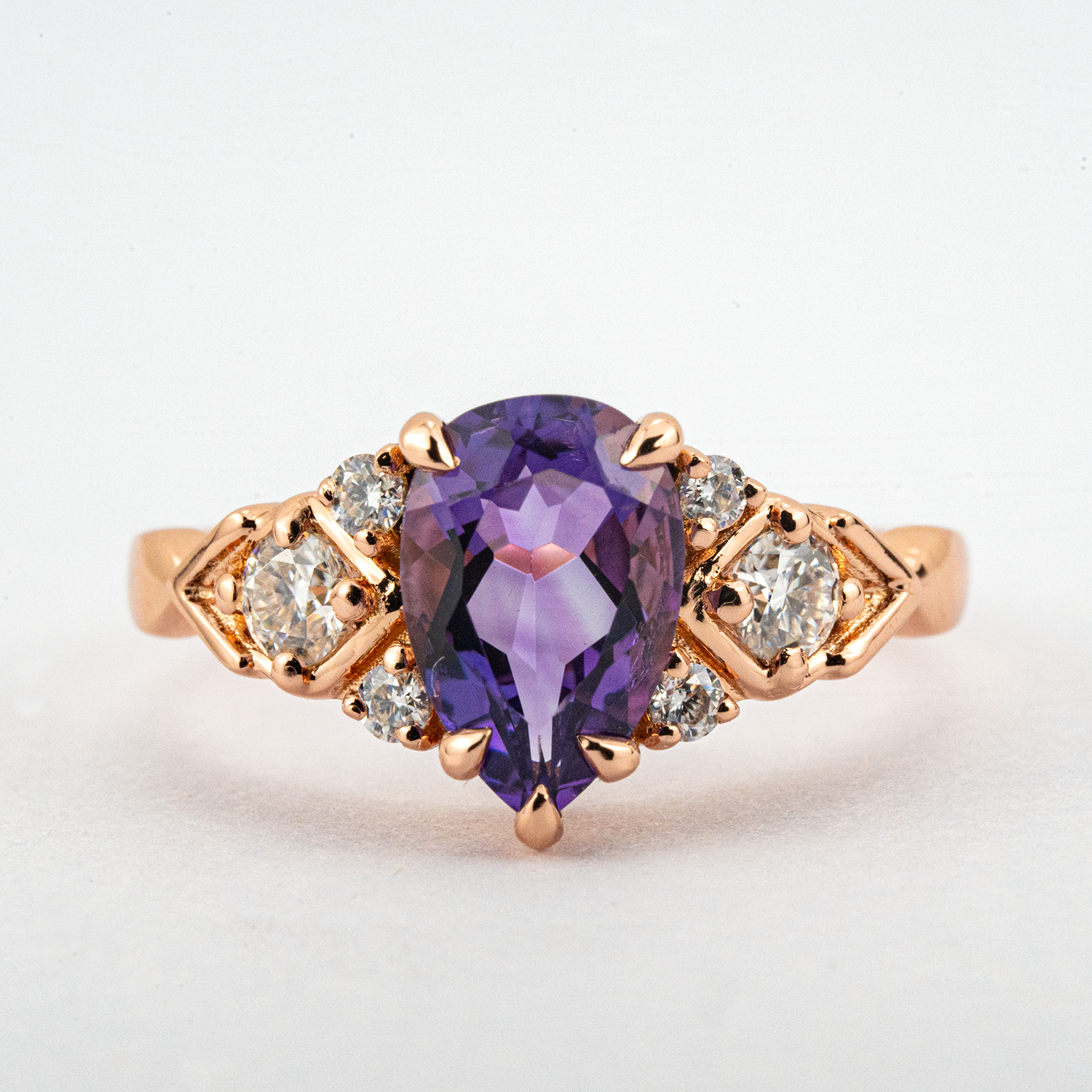 Classic Pear Amethyst Gold Ring Engagement Ring.