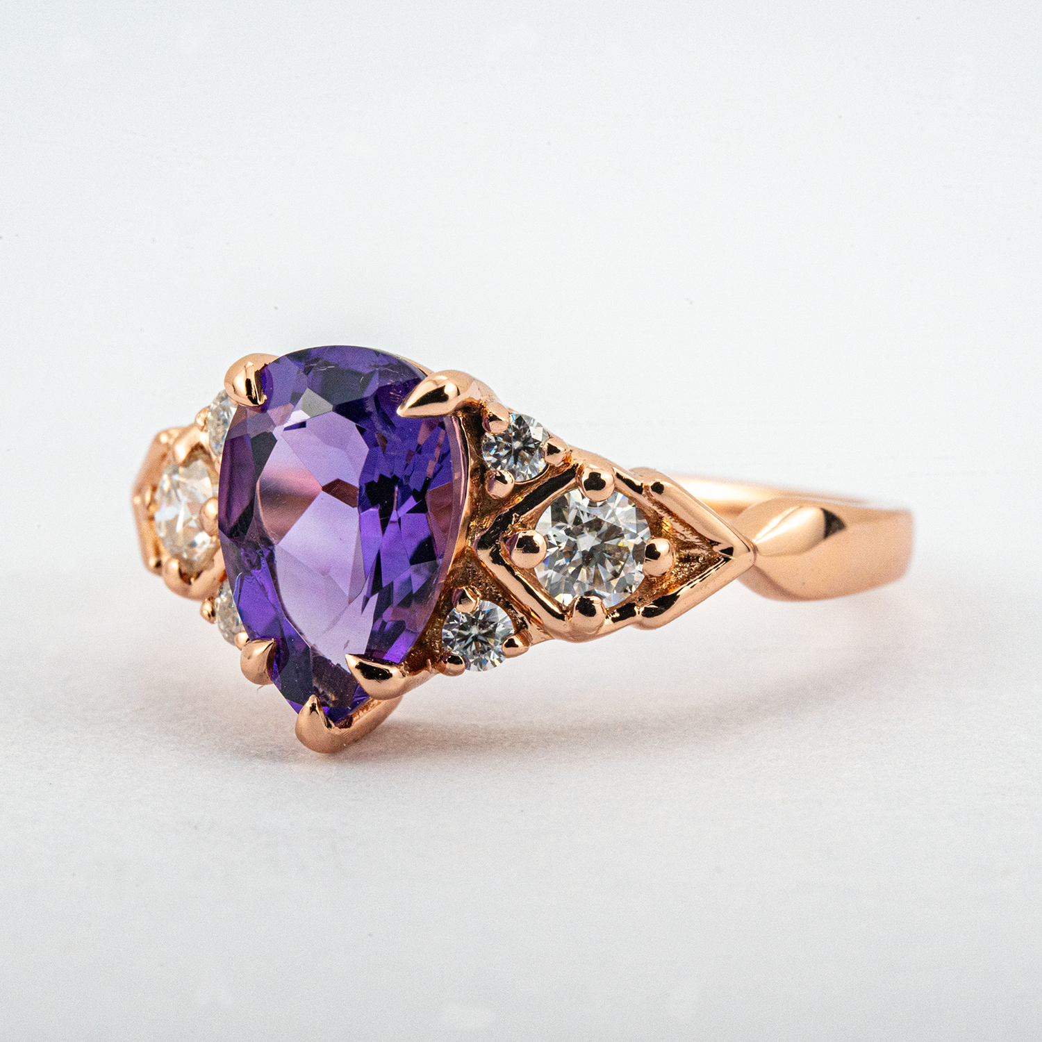 Classic Pear Amethyst Gold Ring Engagement Ring.