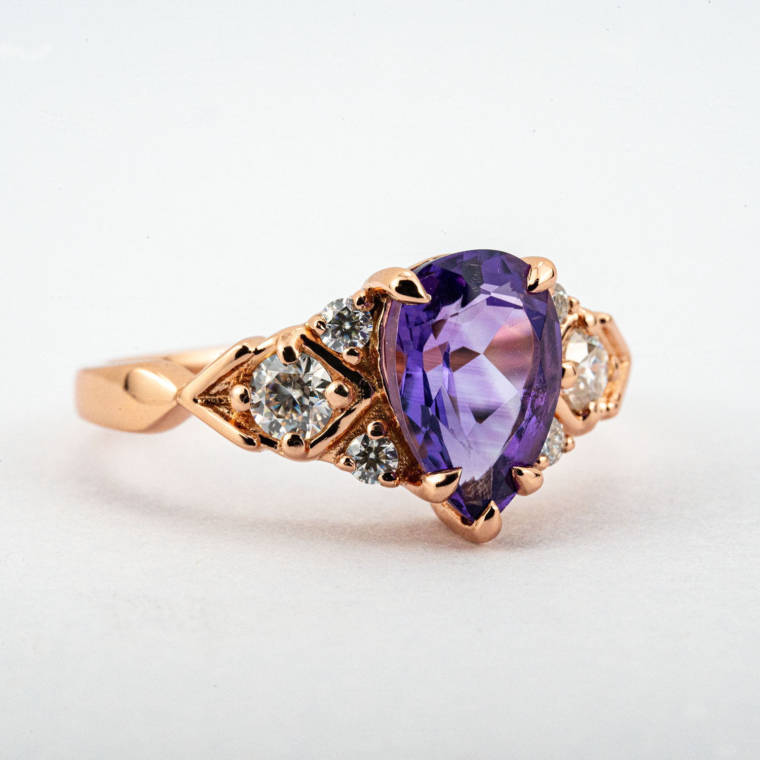 Classic Pear Amethyst Gold Ring Engagement Ring.