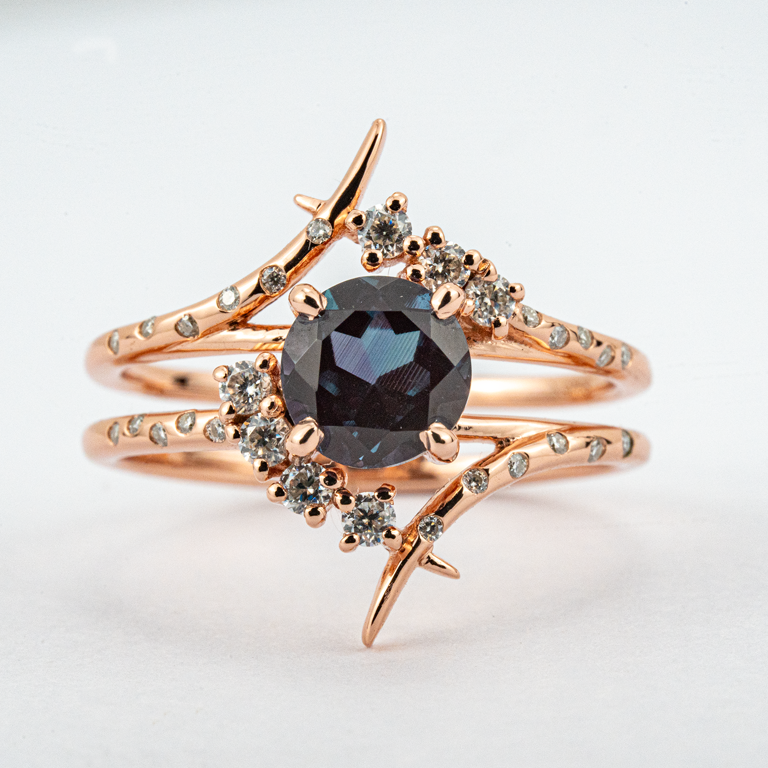 Round Lab Alexandrite Statement Ring With Moissanite.