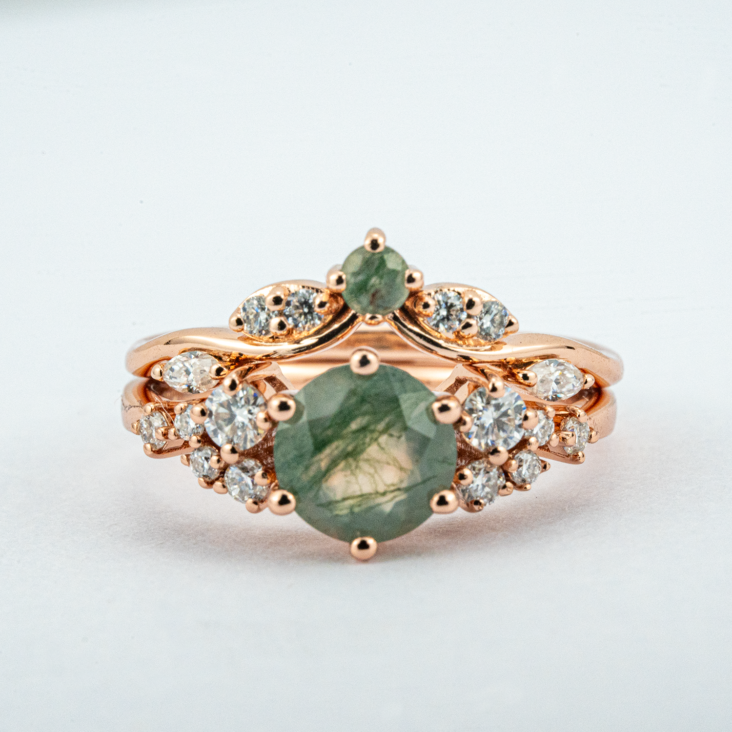 Vibrant Moss Agate Ring Set Inspired by Nature's Beauty