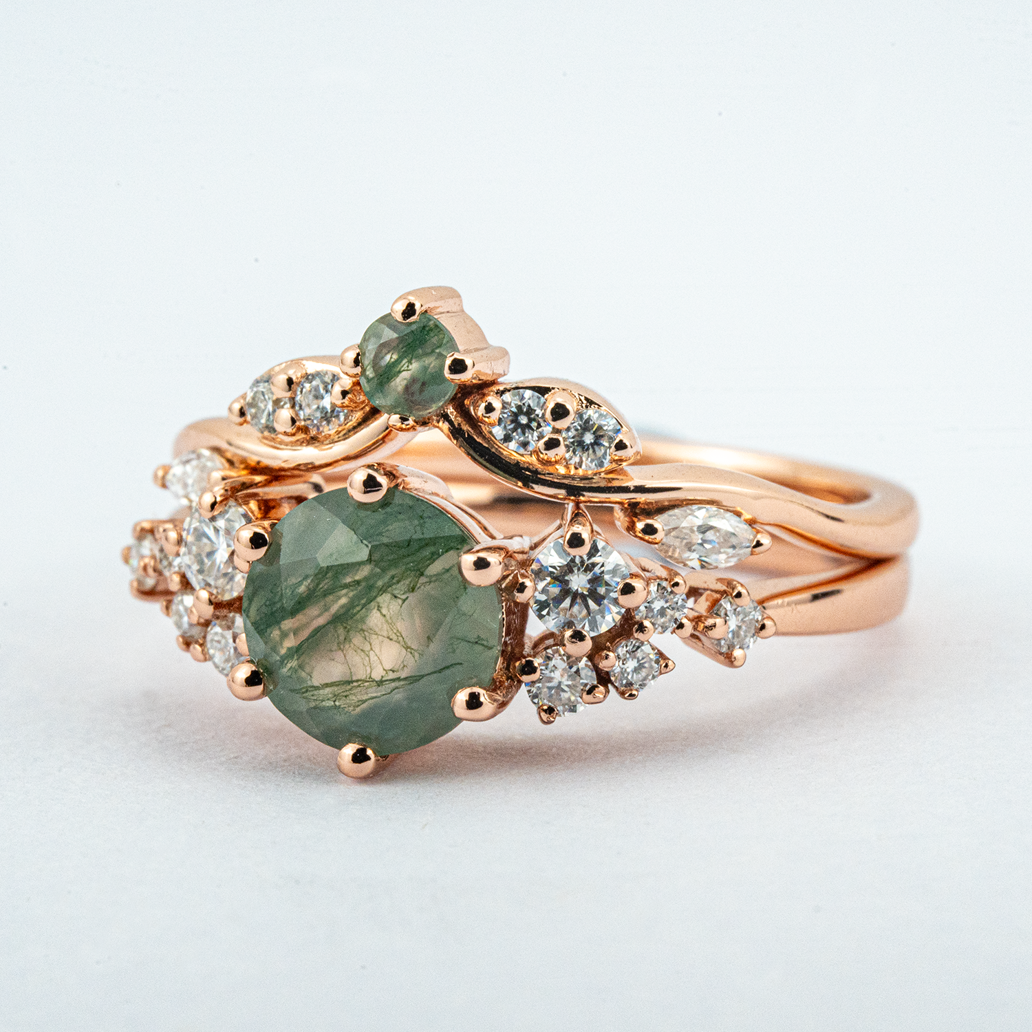 Vibrant Moss Agate Ring Set Inspired by Nature's Beauty