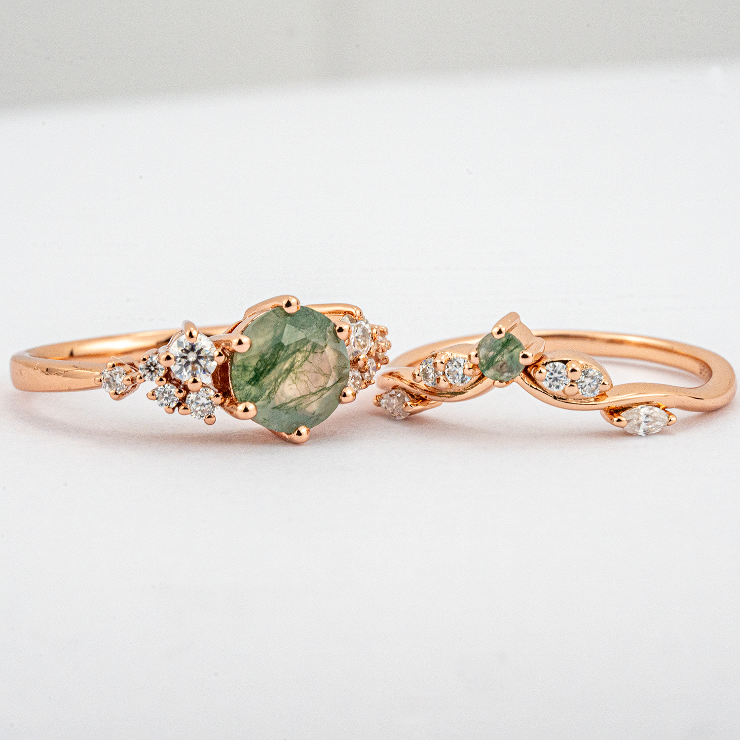Vibrant Moss Agate Ring Set Inspired by Nature's Beauty