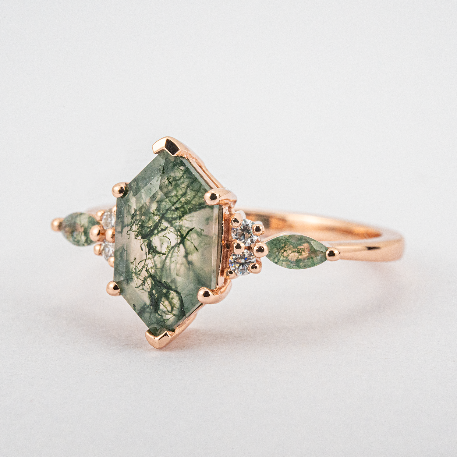 Unique Ring with Hexagonal Moss Agate stone - Statement accessory for any occasion