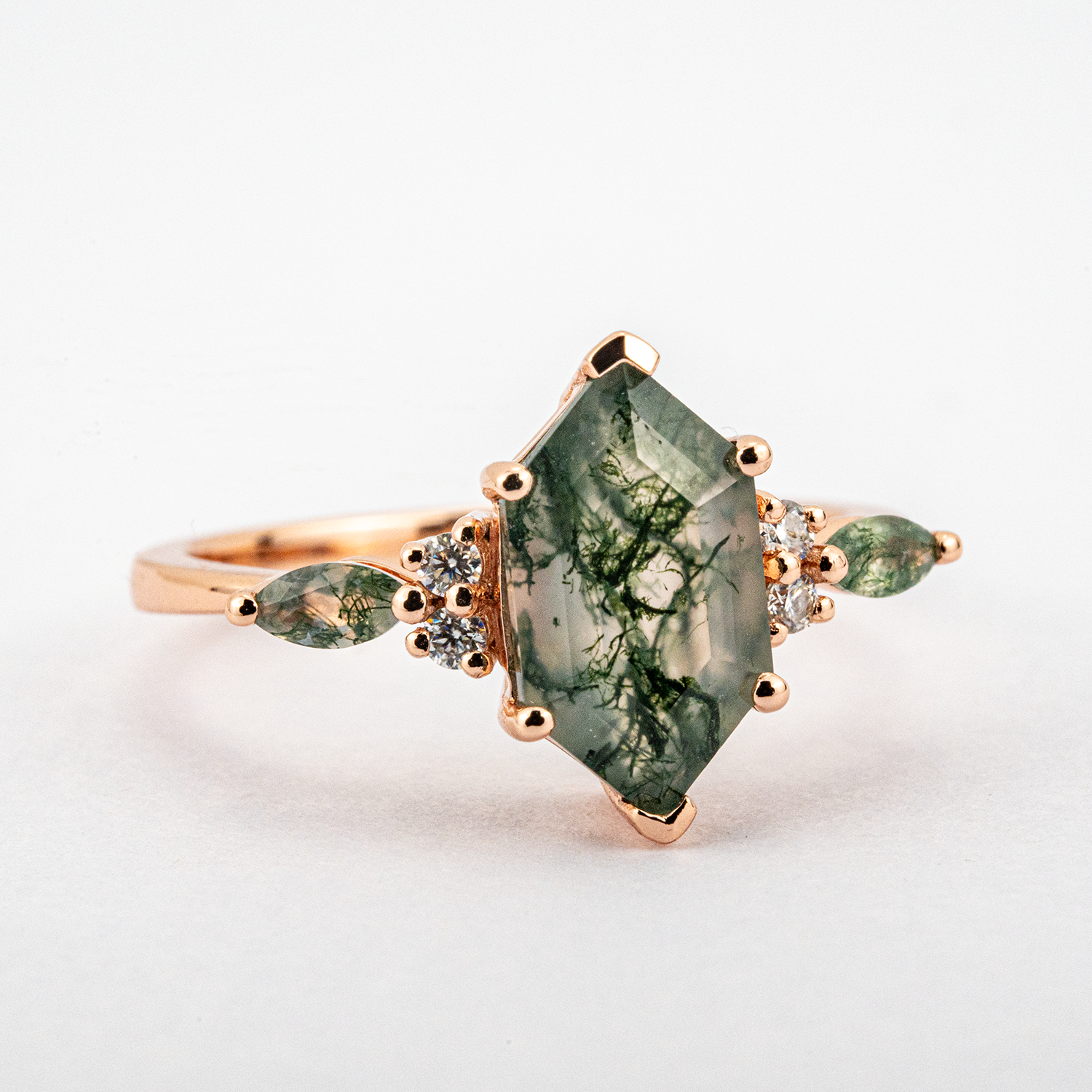 Unique Ring with Hexagonal Moss Agate stone - Statement accessory for any occasion