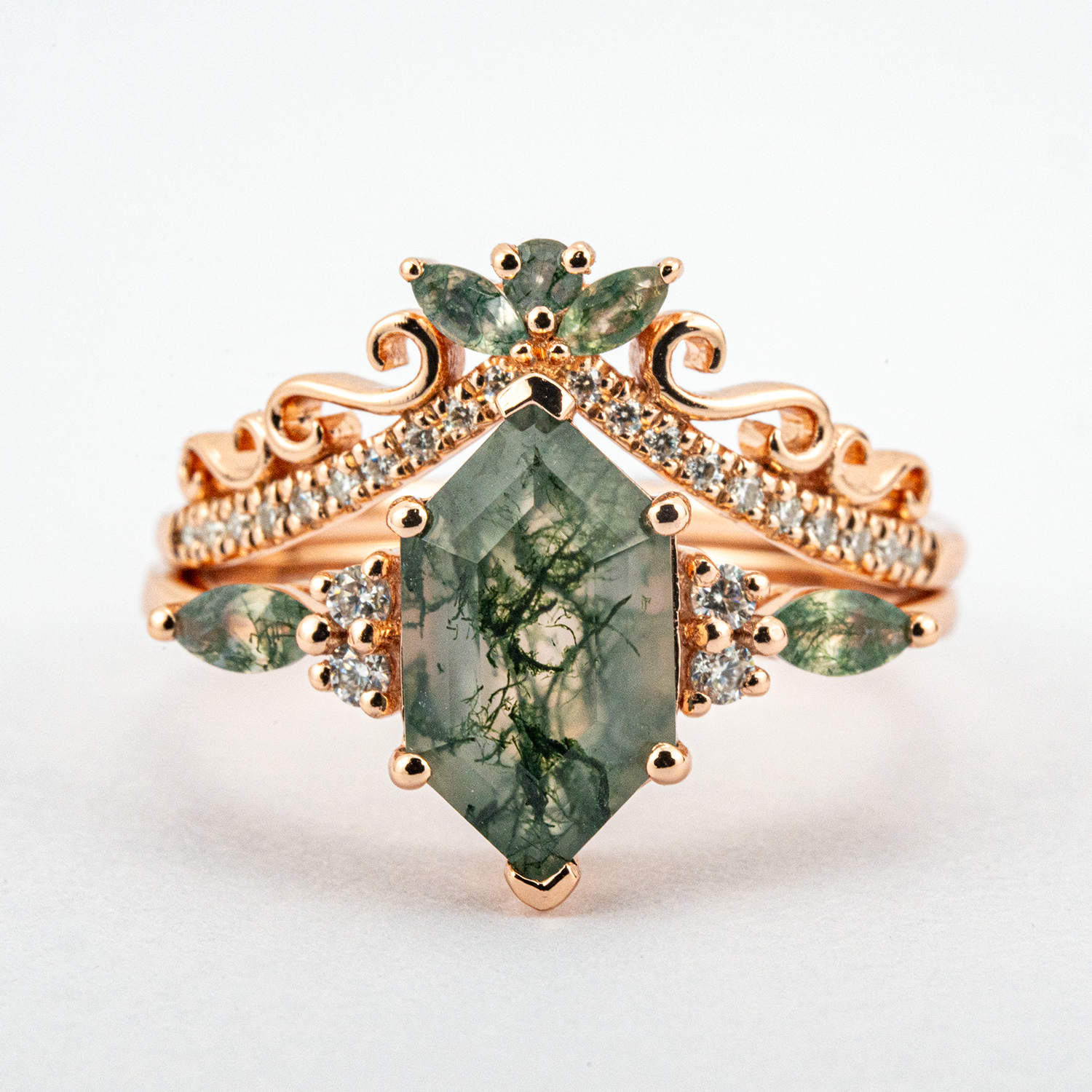 Hexagonal Moss Agate Ring - Nature-inspired gemstone jewelry for a chic and organic look