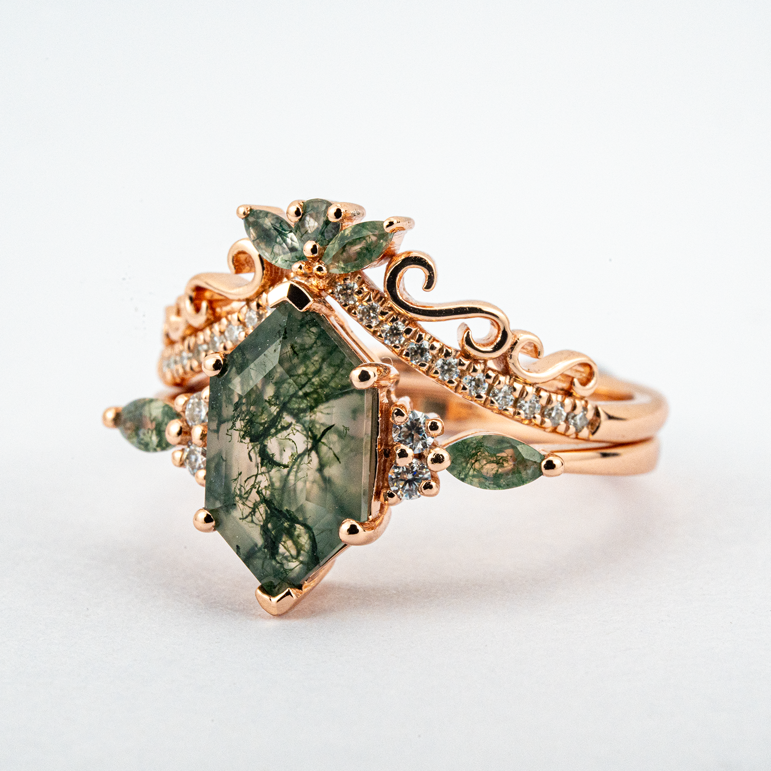 Hexagonal Moss Agate Ring - Nature-inspired gemstone jewelry for a chic and organic look