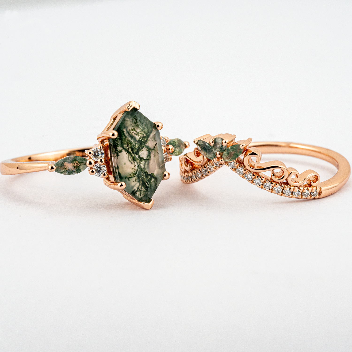 Hexagonal Moss Agate Ring - Nature-inspired gemstone jewelry for a chic and organic look