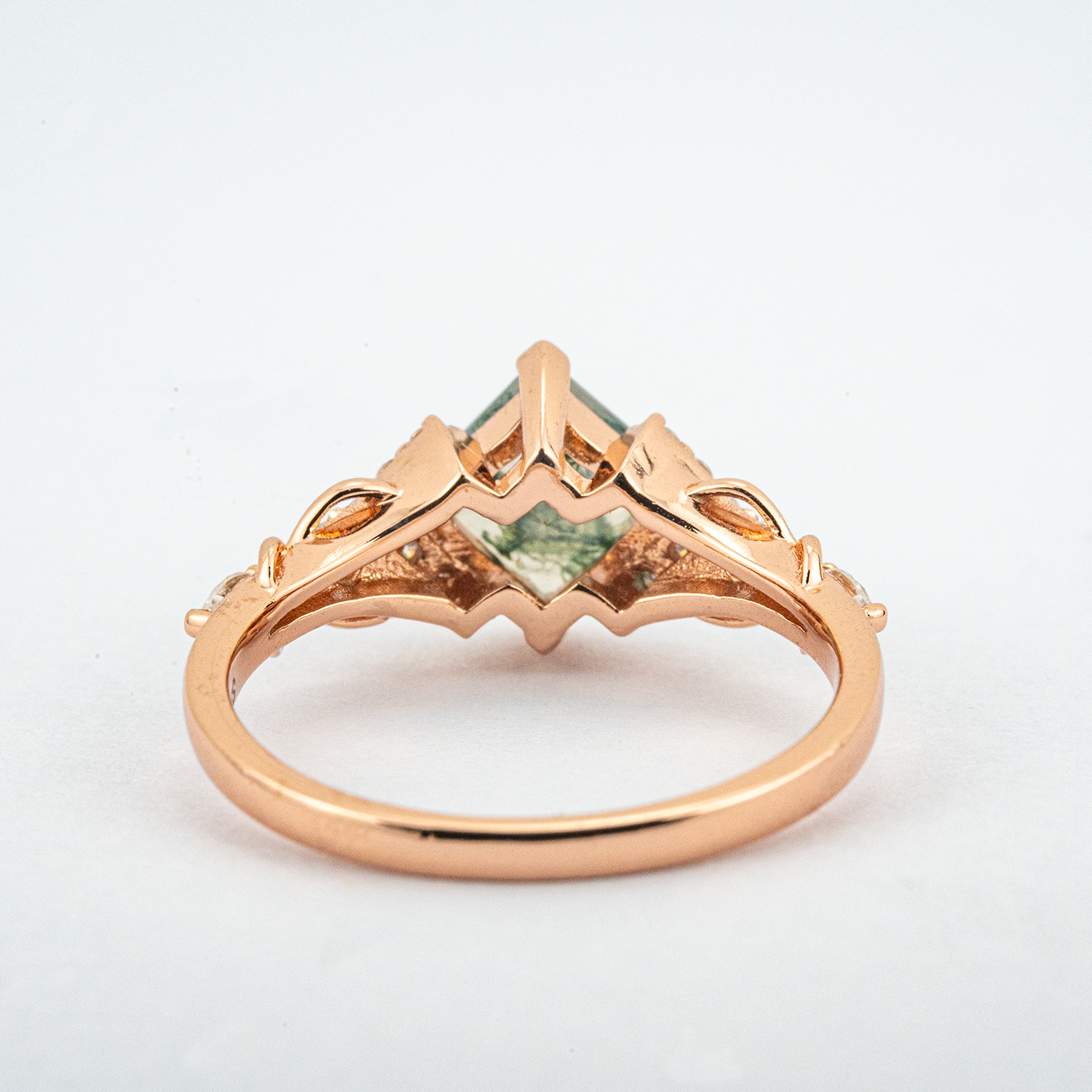 Luxurious Princess Moss Agate Ring with Moissanite - Perfect Engagement Ring