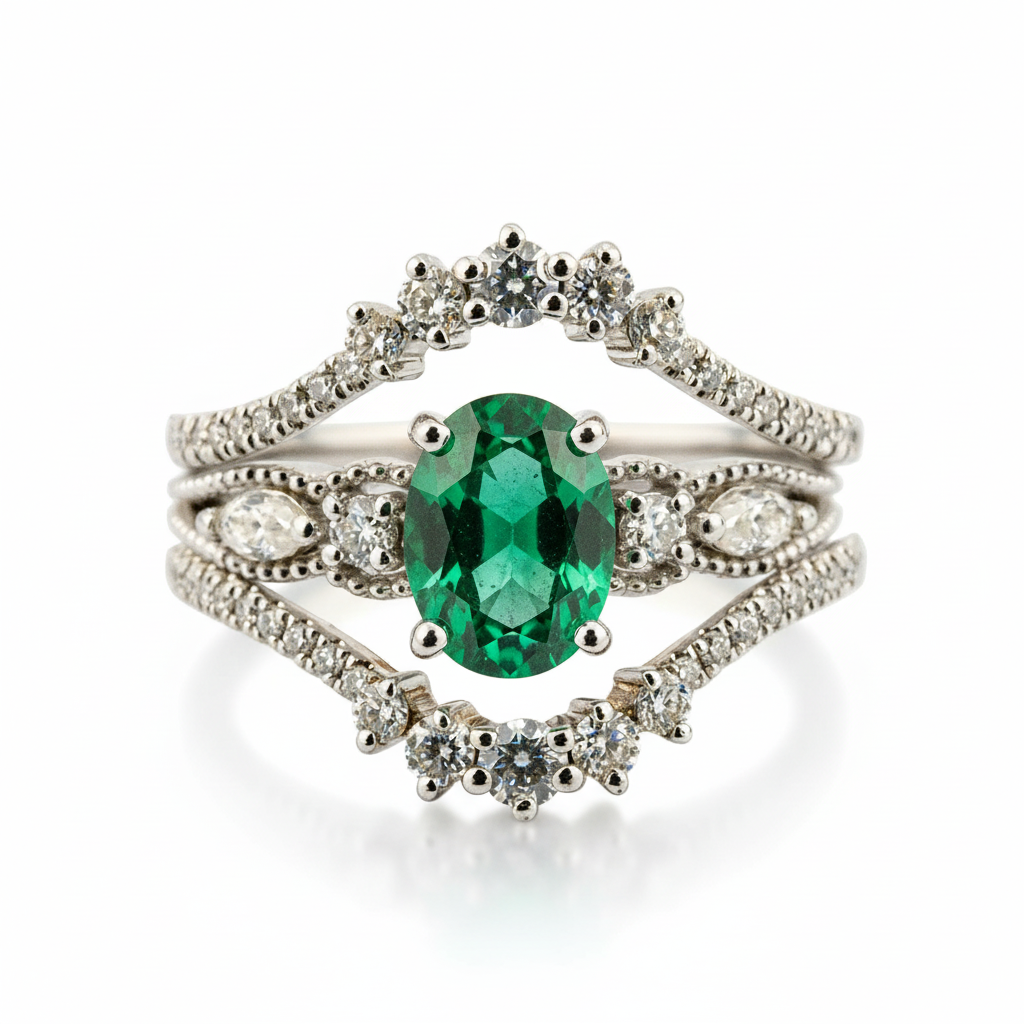 Front view of Oval Emerald Ring Set in Gold