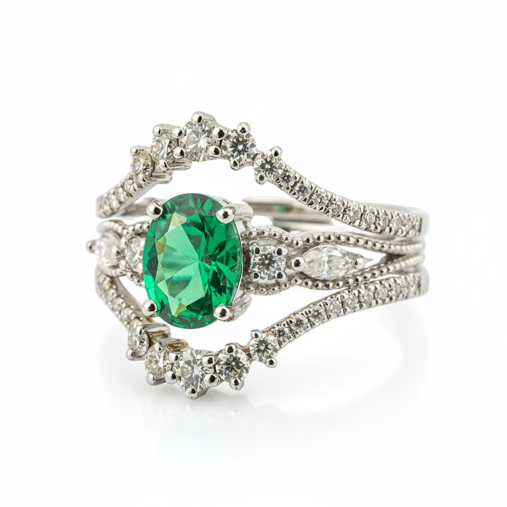 Product view of Oval Emerald Ring Set in Gold